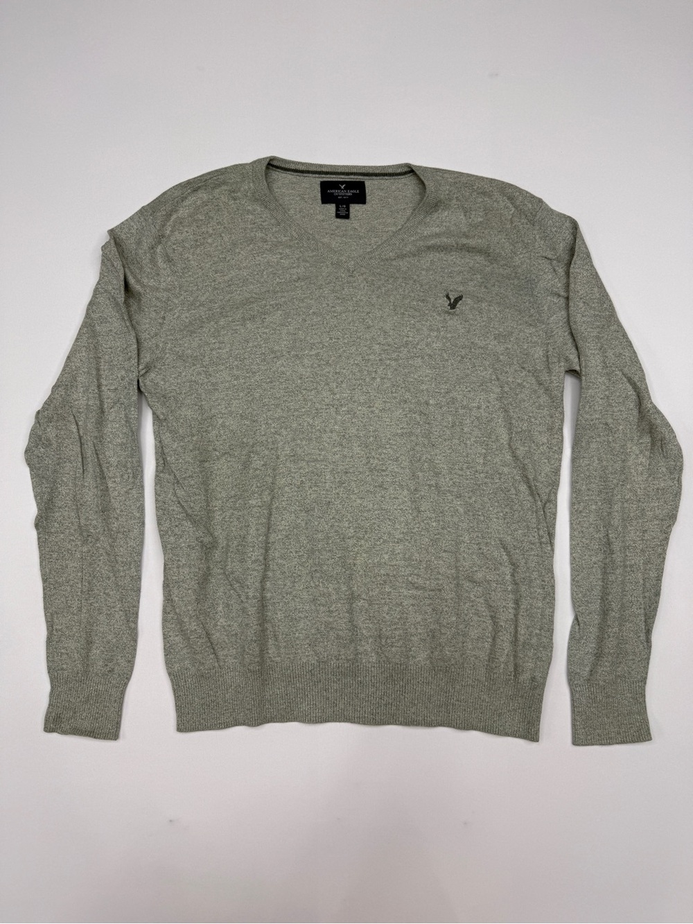 American Eagle Outfitters Men's Heather Oatmeal V-Neck Sweater Size Large